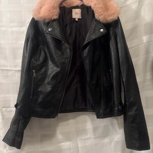 Candie's Black Leather Jacket with Soft Pink Collar